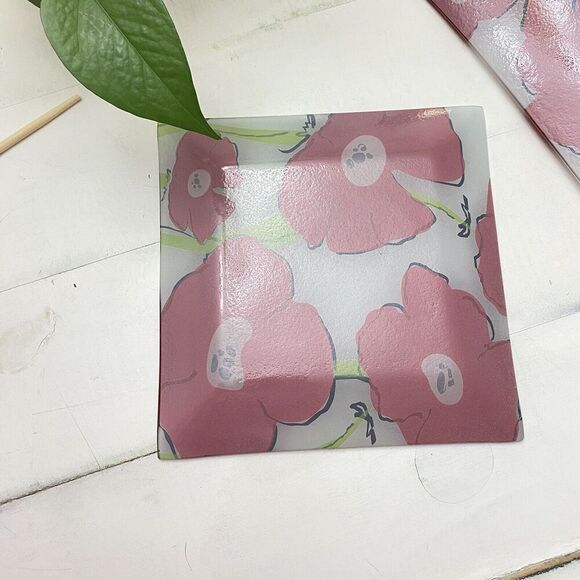 Set of 2 Poppies Garden Printed Decorative Glass Plates Platters Trinket Trays - Picture 8 of 9